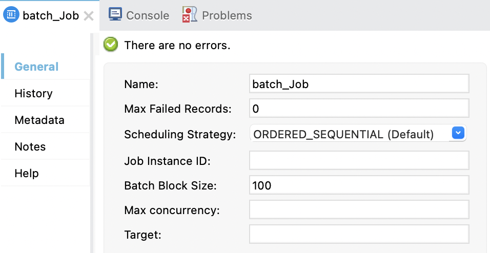 Batch job fields in Anypoint Studio