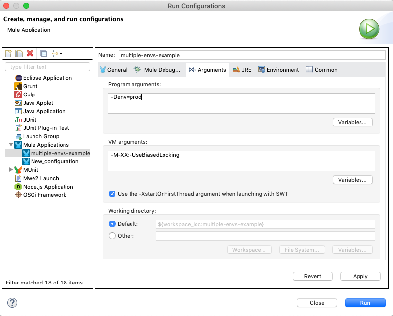 A Run Configurations panel