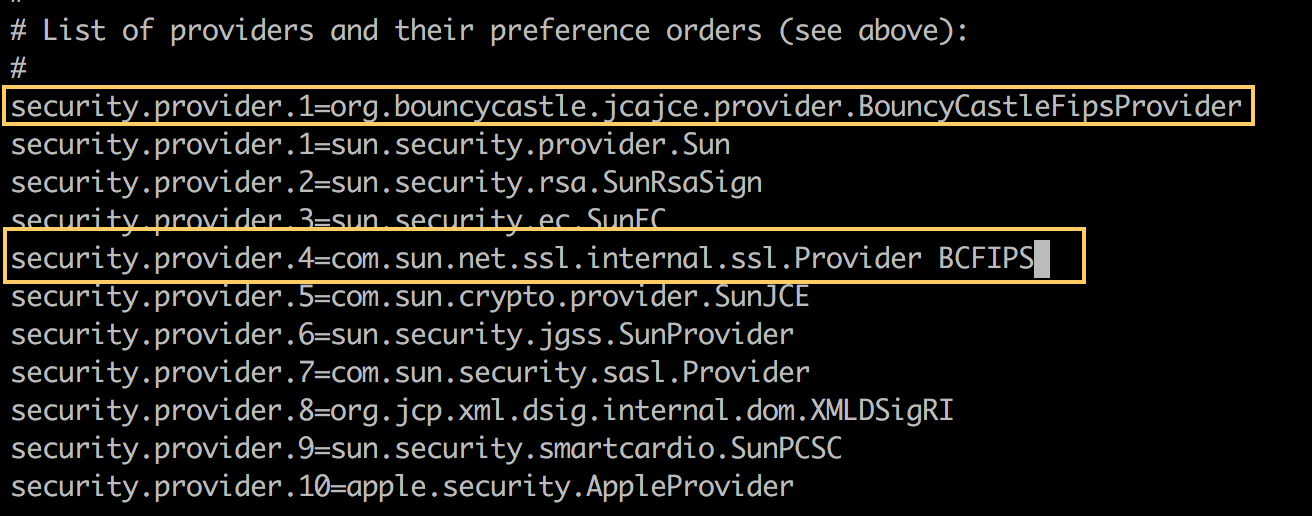 A list of security providers where to modify the provider