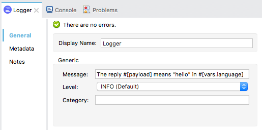 A Logger general fields showing name and generic data