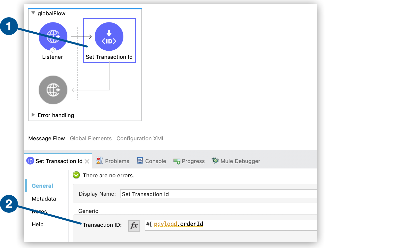 Configuration for setting a transaction ID in a Mule flow