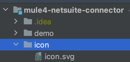 The connector root directory has a folder named icon that contains the icon.svg file