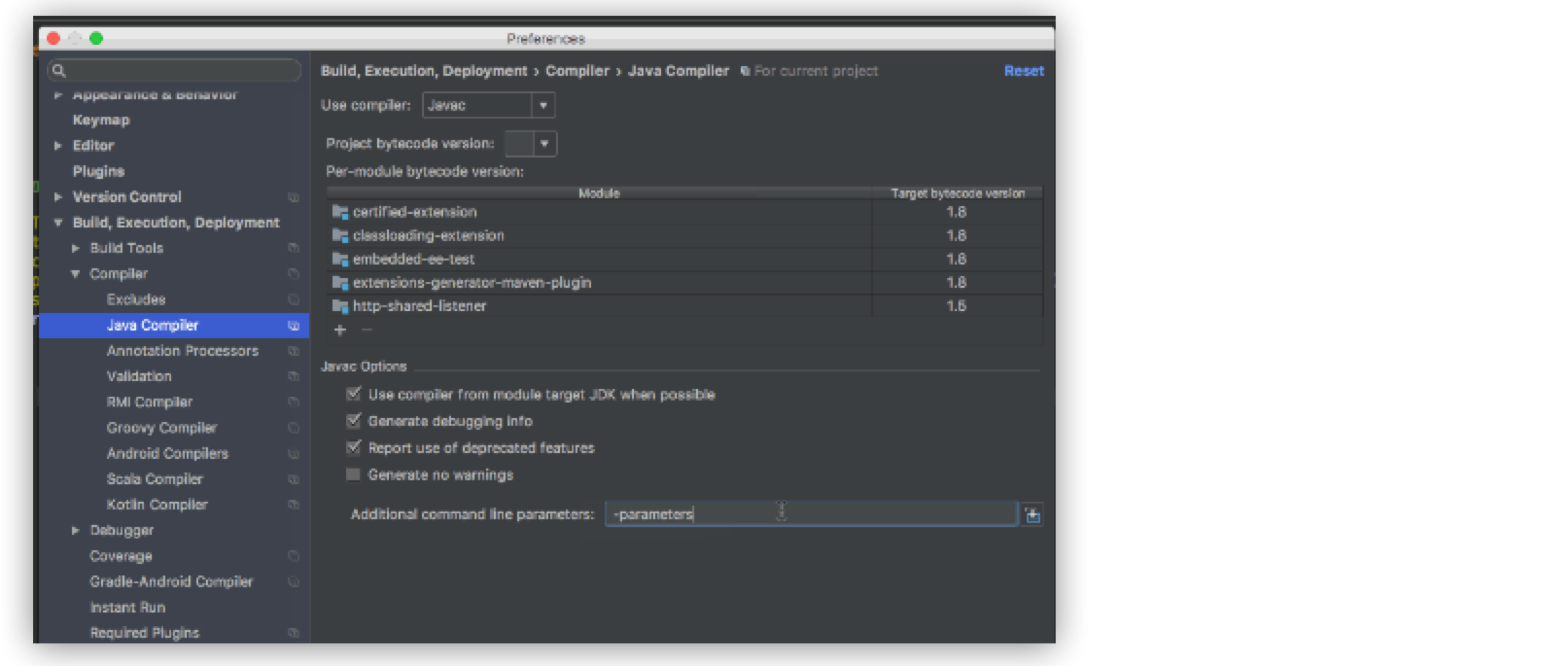 IntelliJ menu navigation path to the command line parameter input field