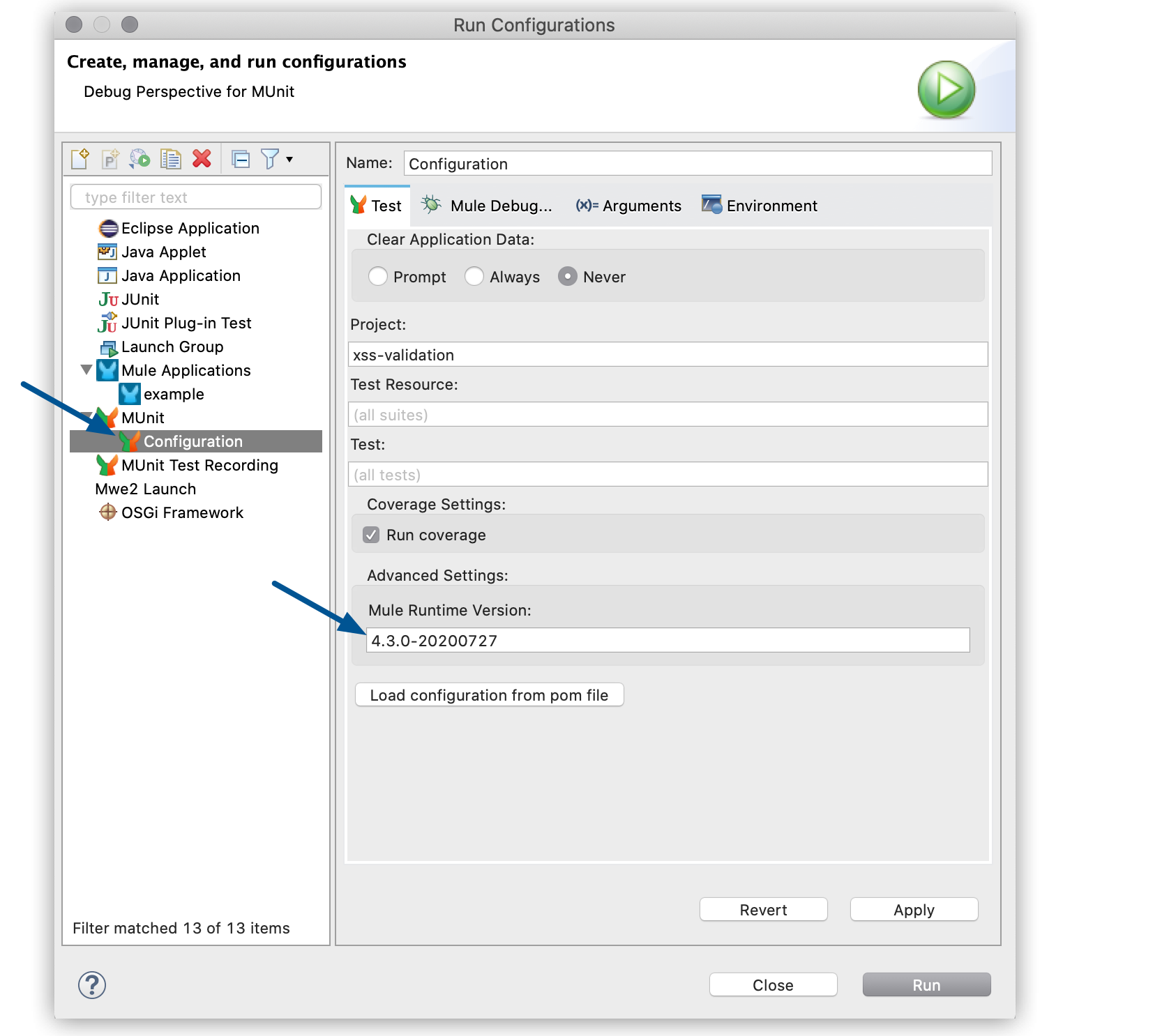 Patched Mule runtime version used for the test.