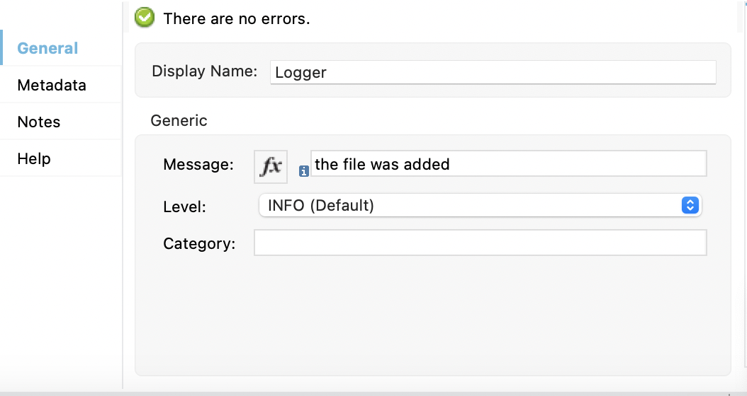 Logger properties window configuration