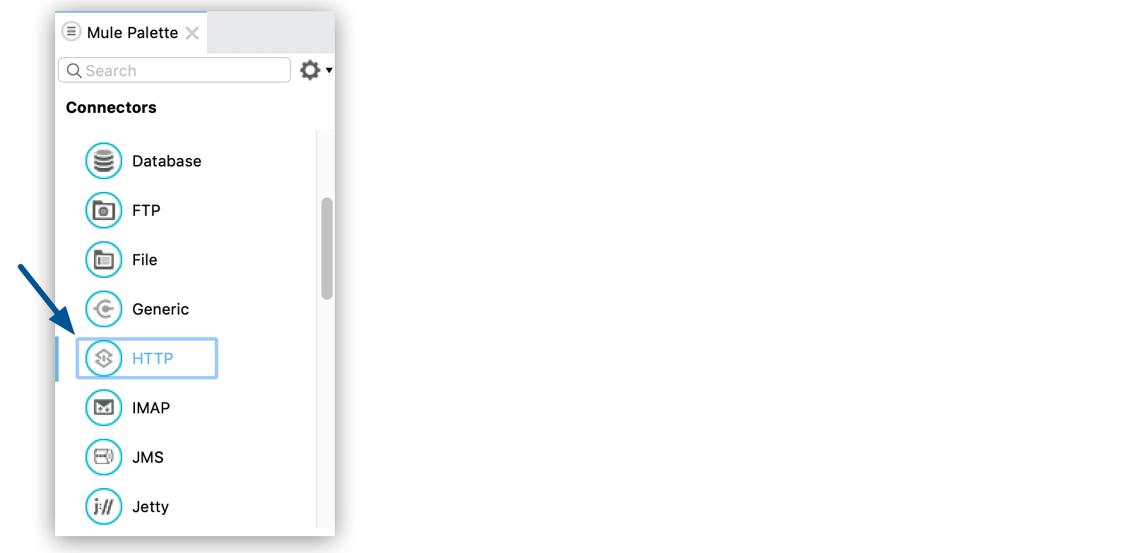 HTTP Connector in the Mule Palette view