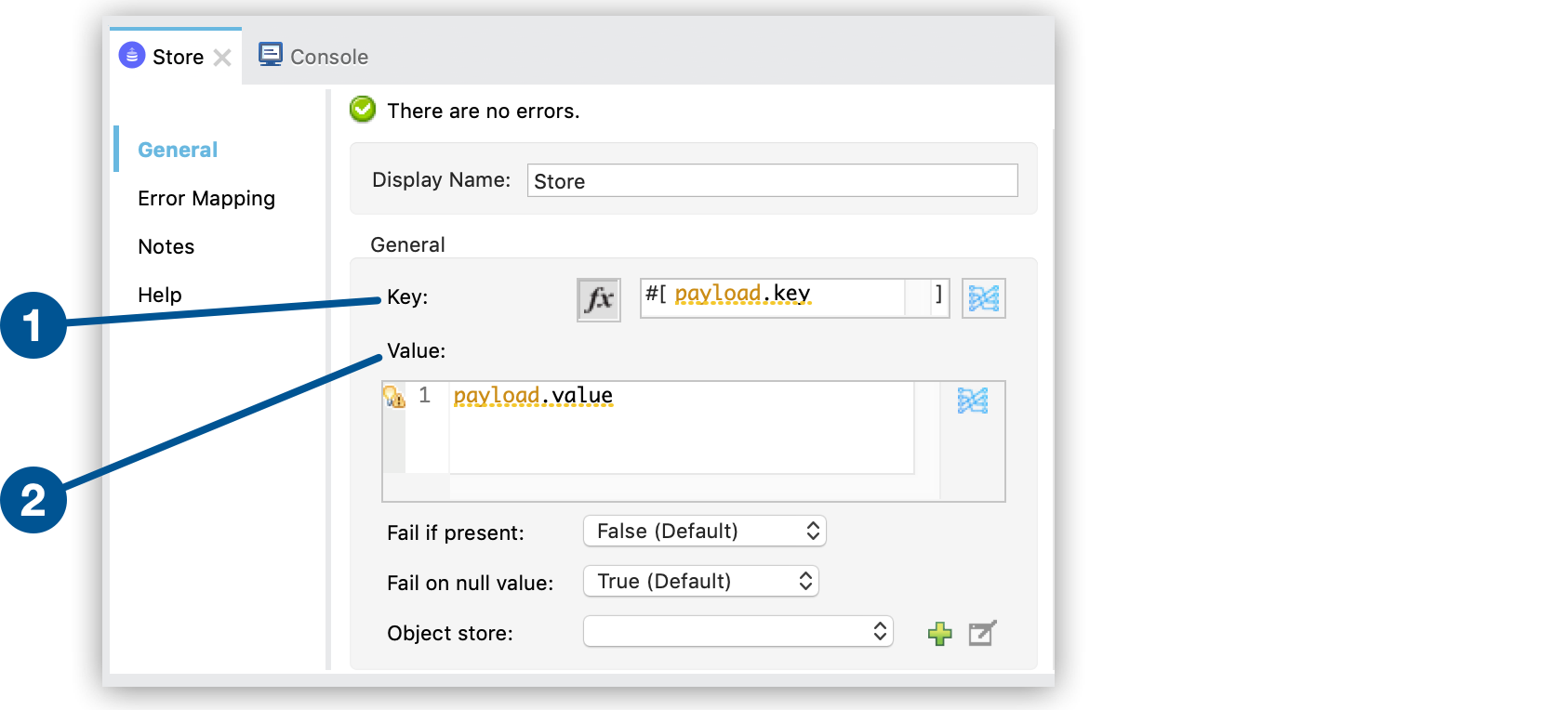 Key and Value fields for the Store operation