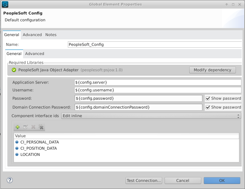 Global elements properties window