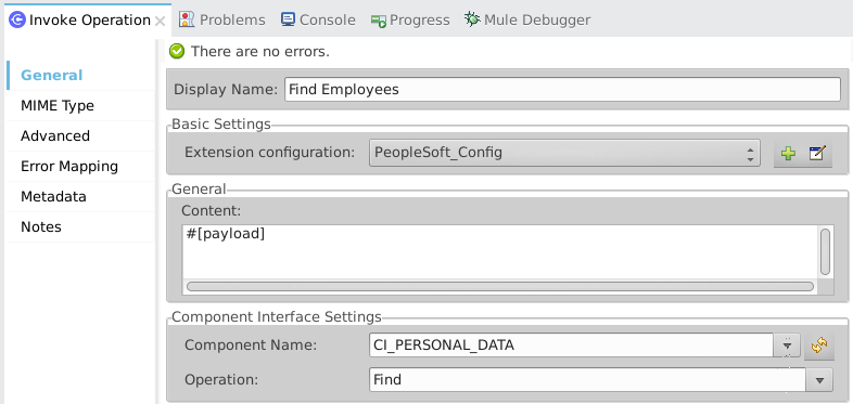 Find operation properties window configuration