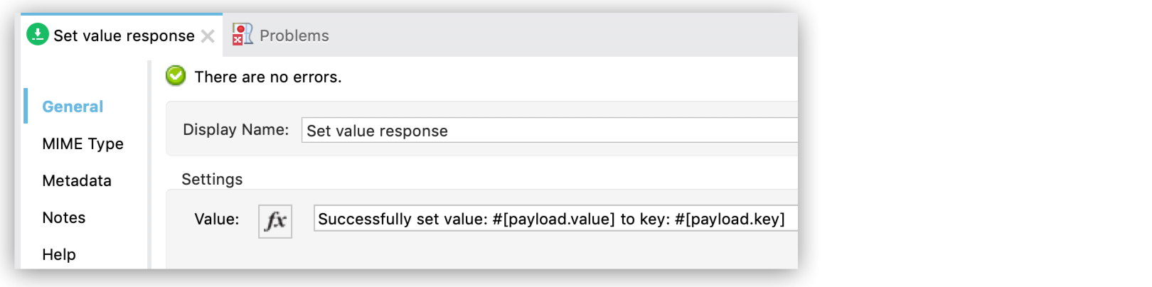 Set Payload properties window on General tab