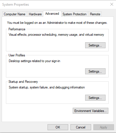 System properties window