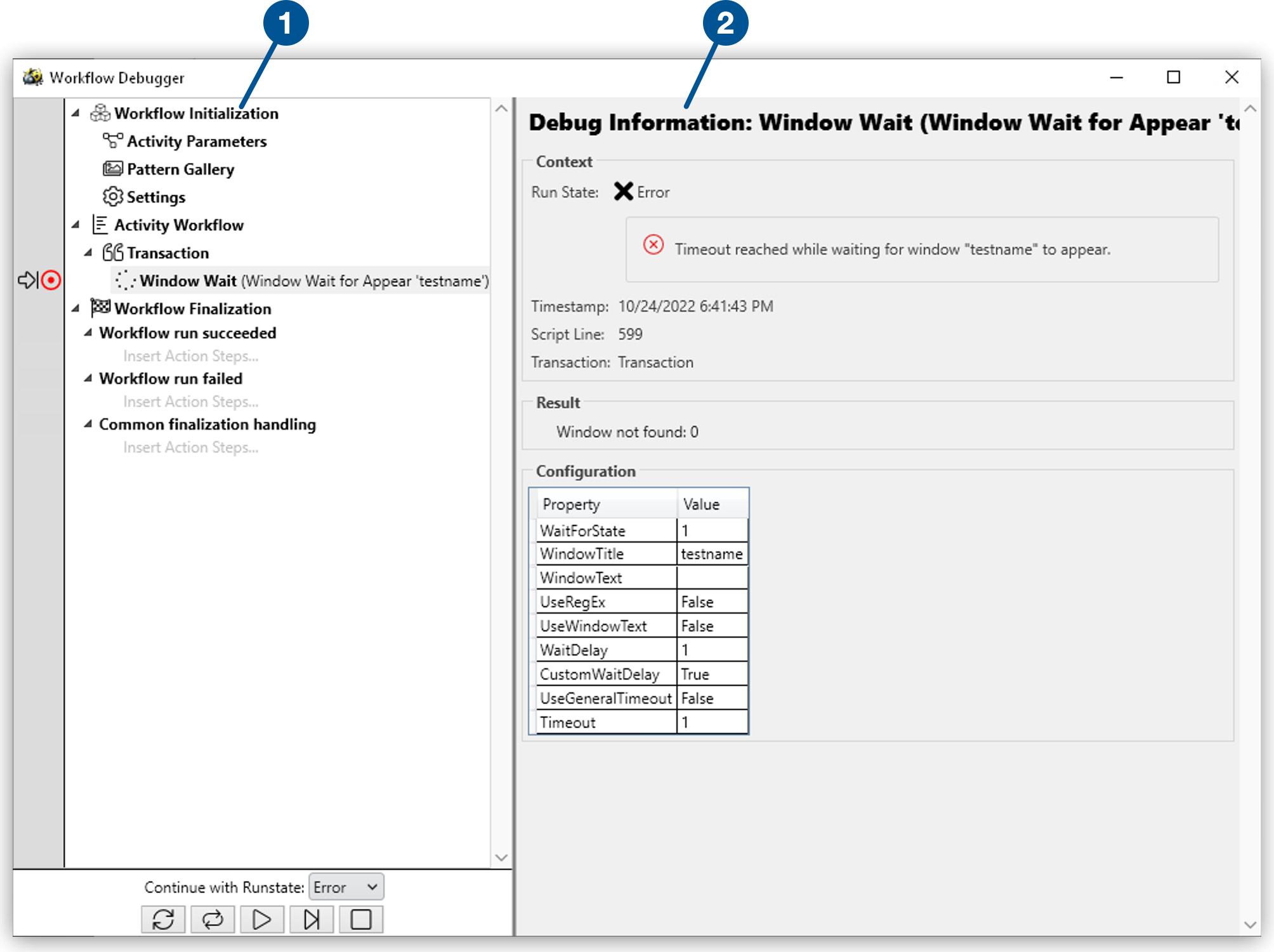 The Workflow Debugger window