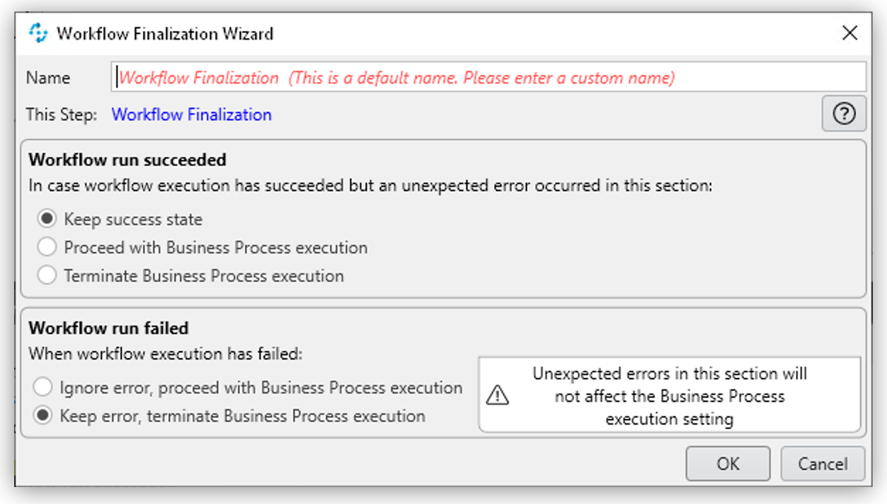 The Workflow Finalization Wizard window