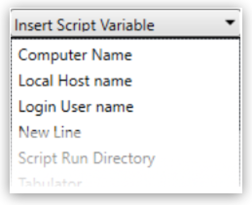 The Insert Script Variable drop-down menu