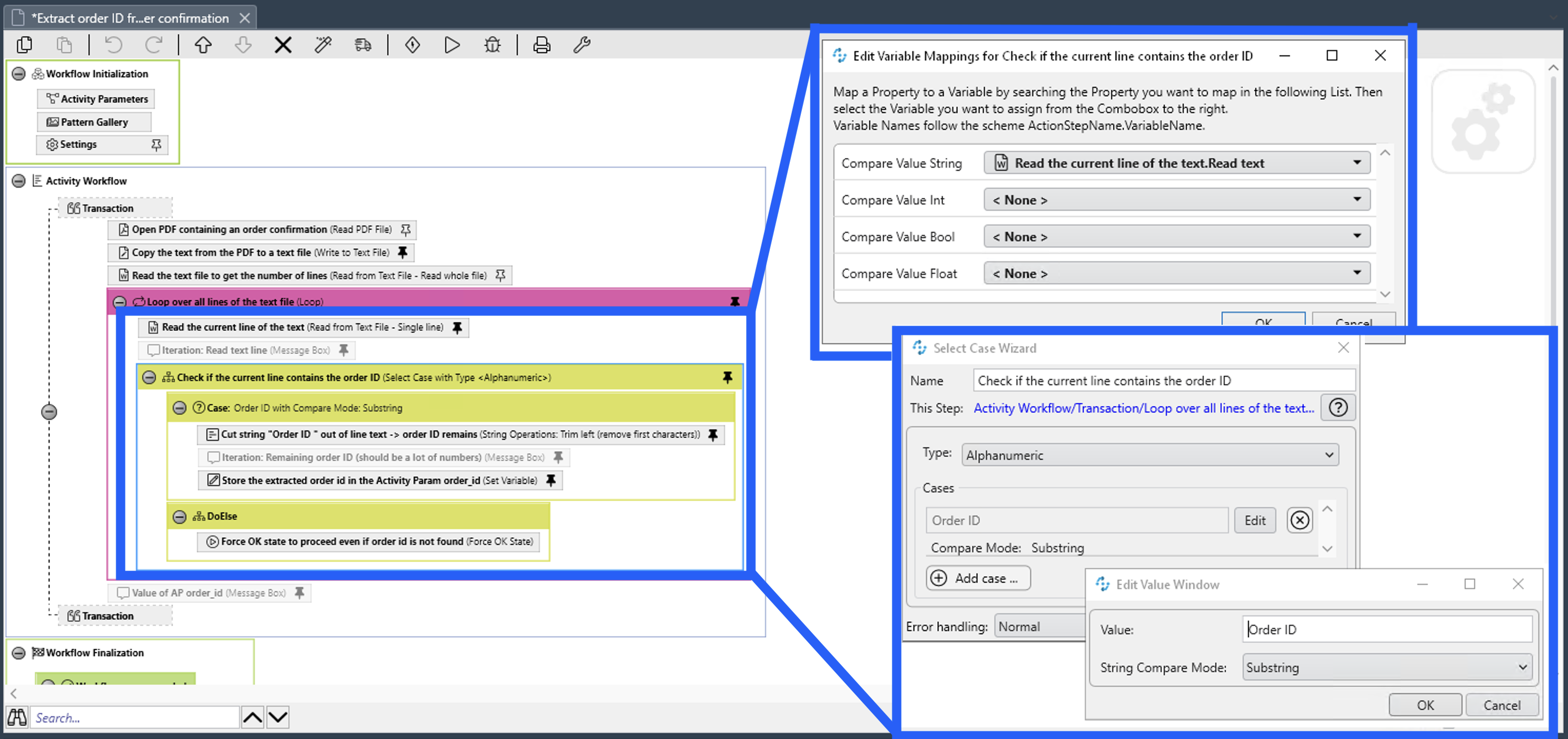 To add a case, you must first pin the compare value to the action step.