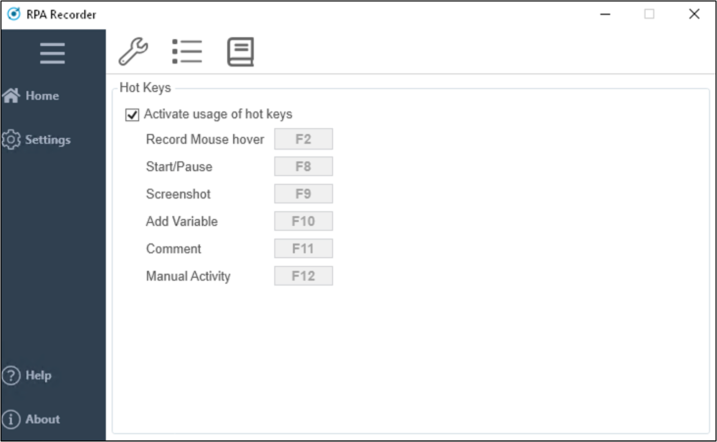 The hotkeys configuration window