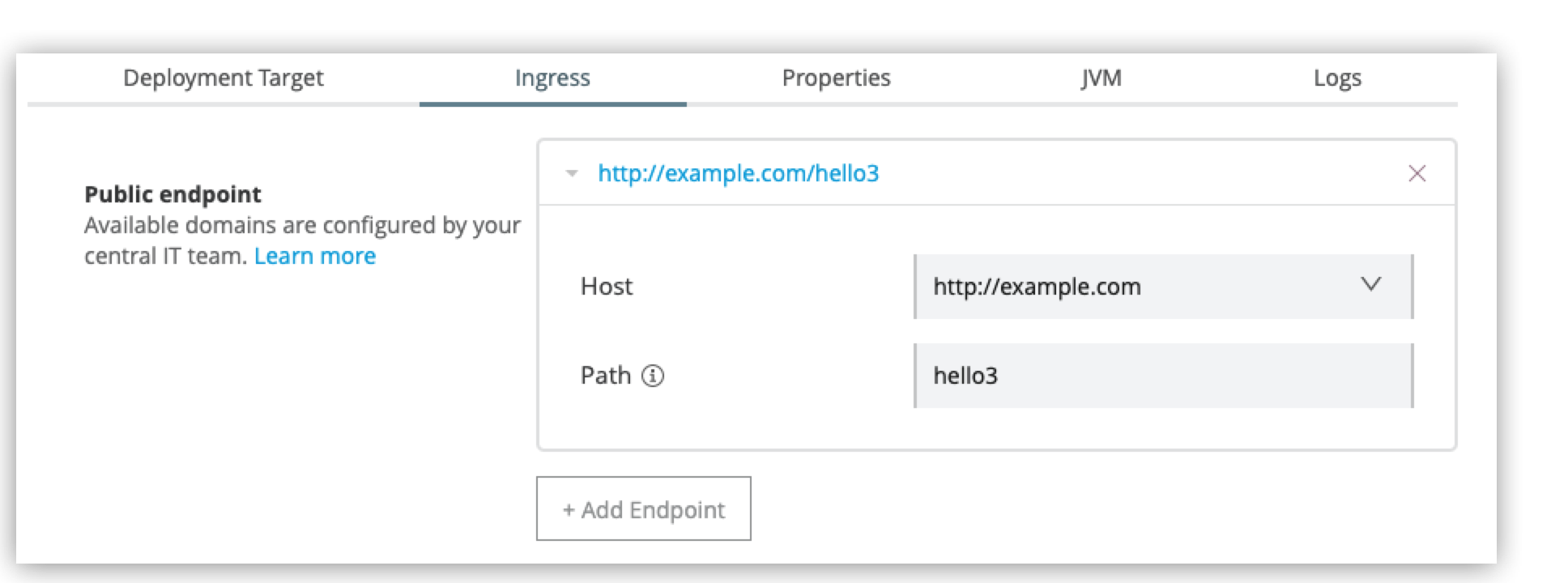 A host and path are set for the application’s endpoint