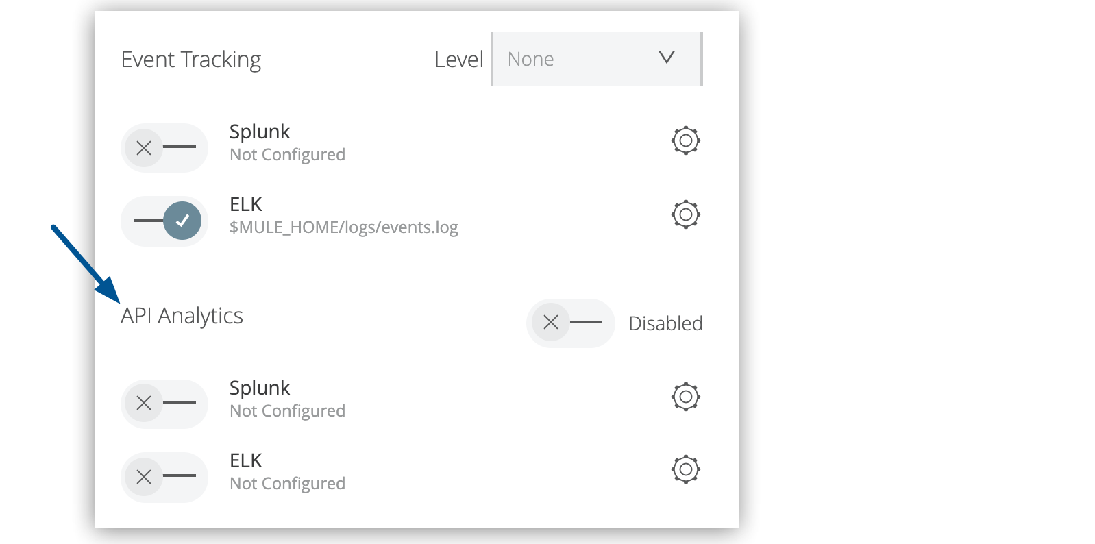 API Analytics options on the server Plugins tab.