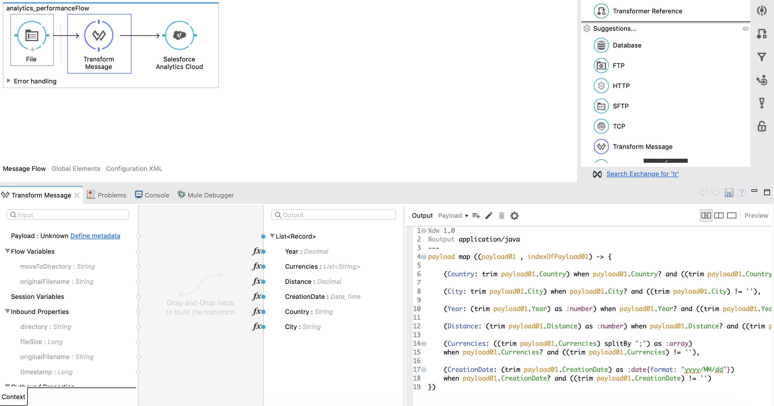 salesforce analytics all transform message