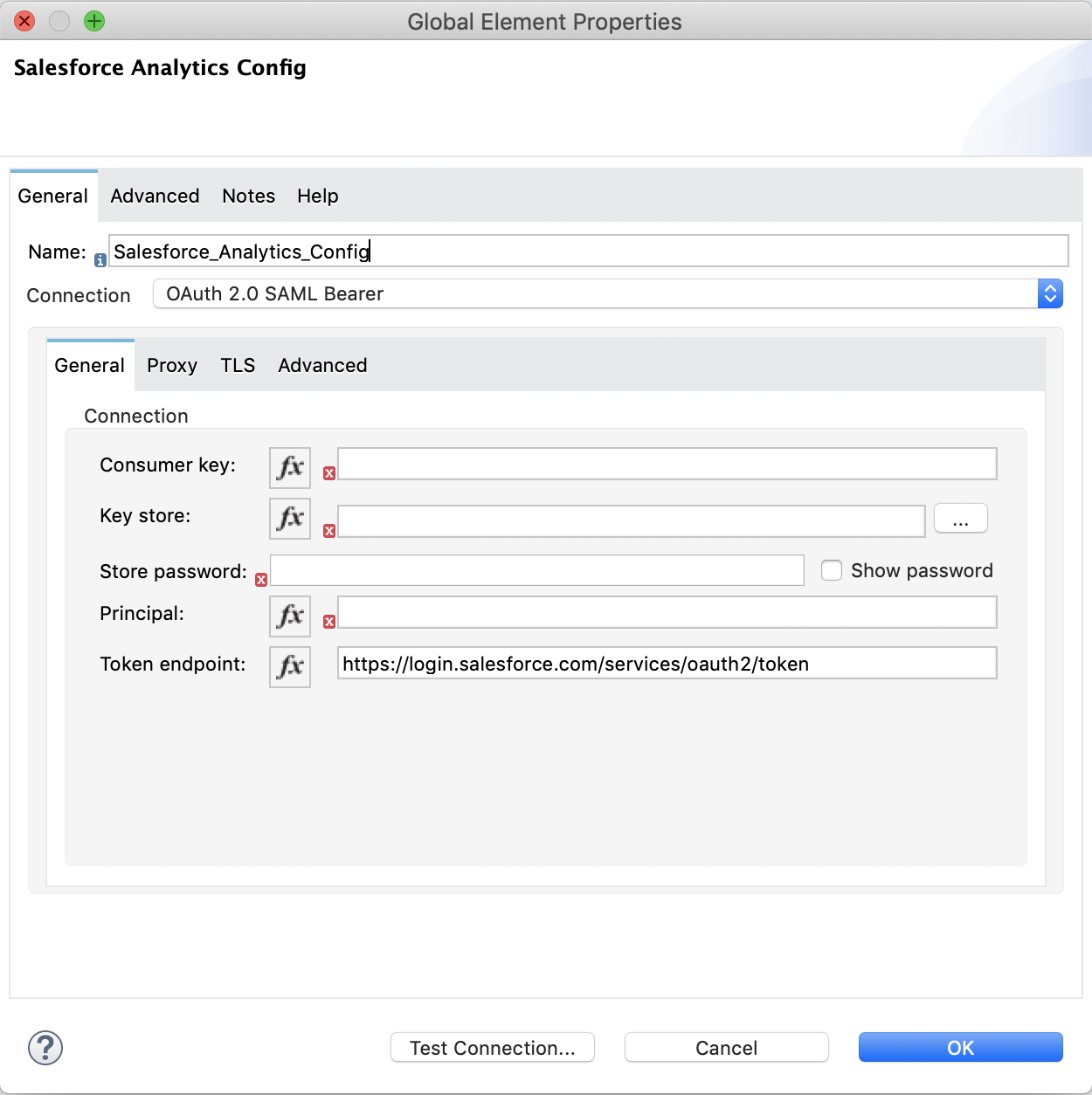 SAML Bearer config window