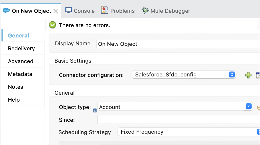 On New Object properties window configuration