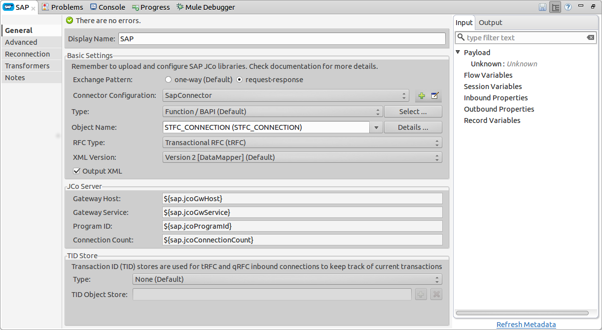 SAP Inbound BAPI Settings