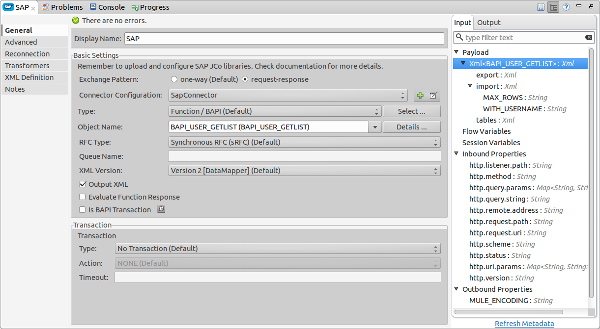 SAP Outbound BAPI Settings