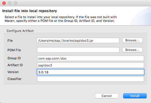 Install file into local repository window