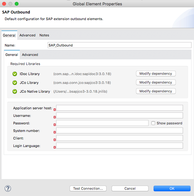 Global element properties window with required libraries installed