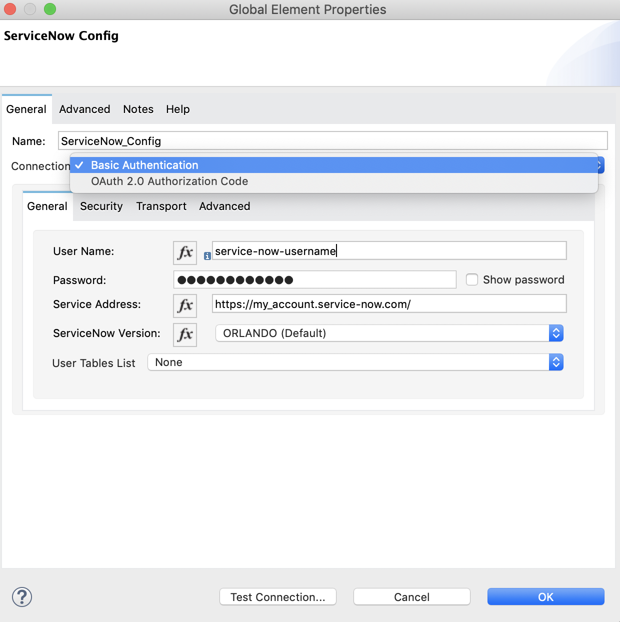 Global element properties window