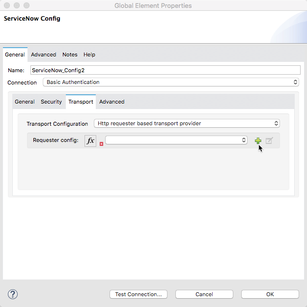 Transport tab for basic authentication