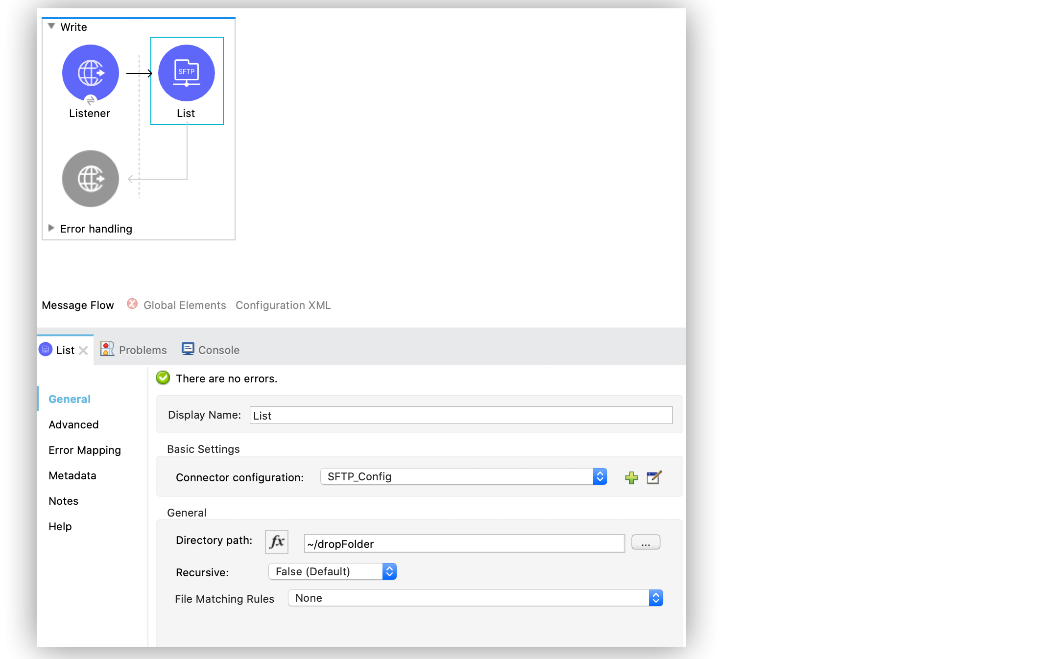 List operation configuration in Studio