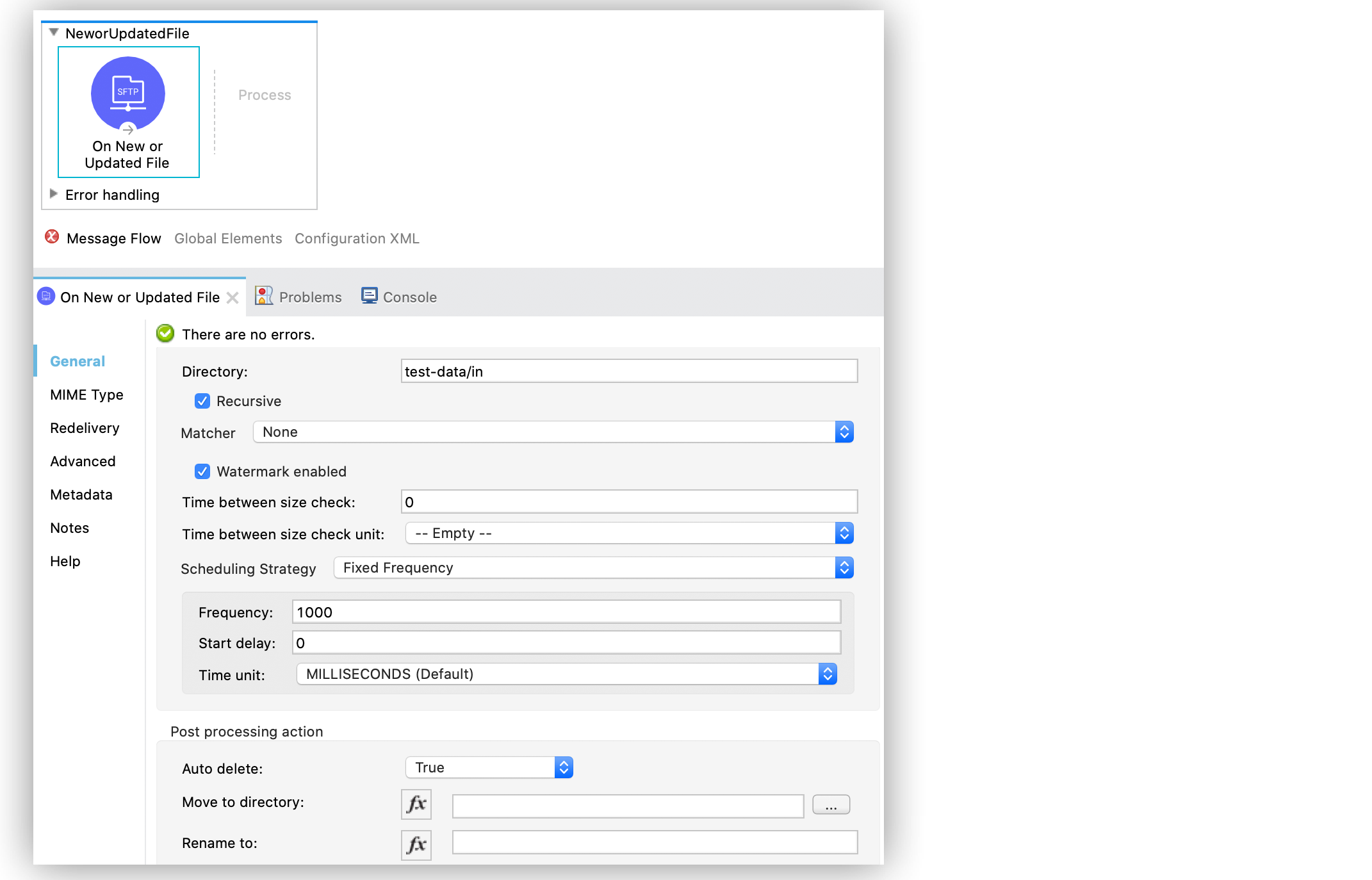 On New or Updated File operation configuration in Studio