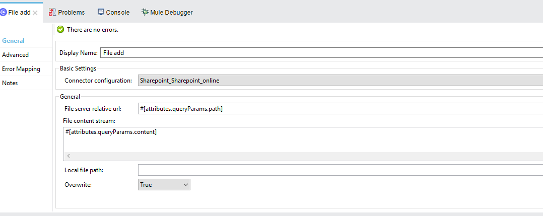 File add operation properties window