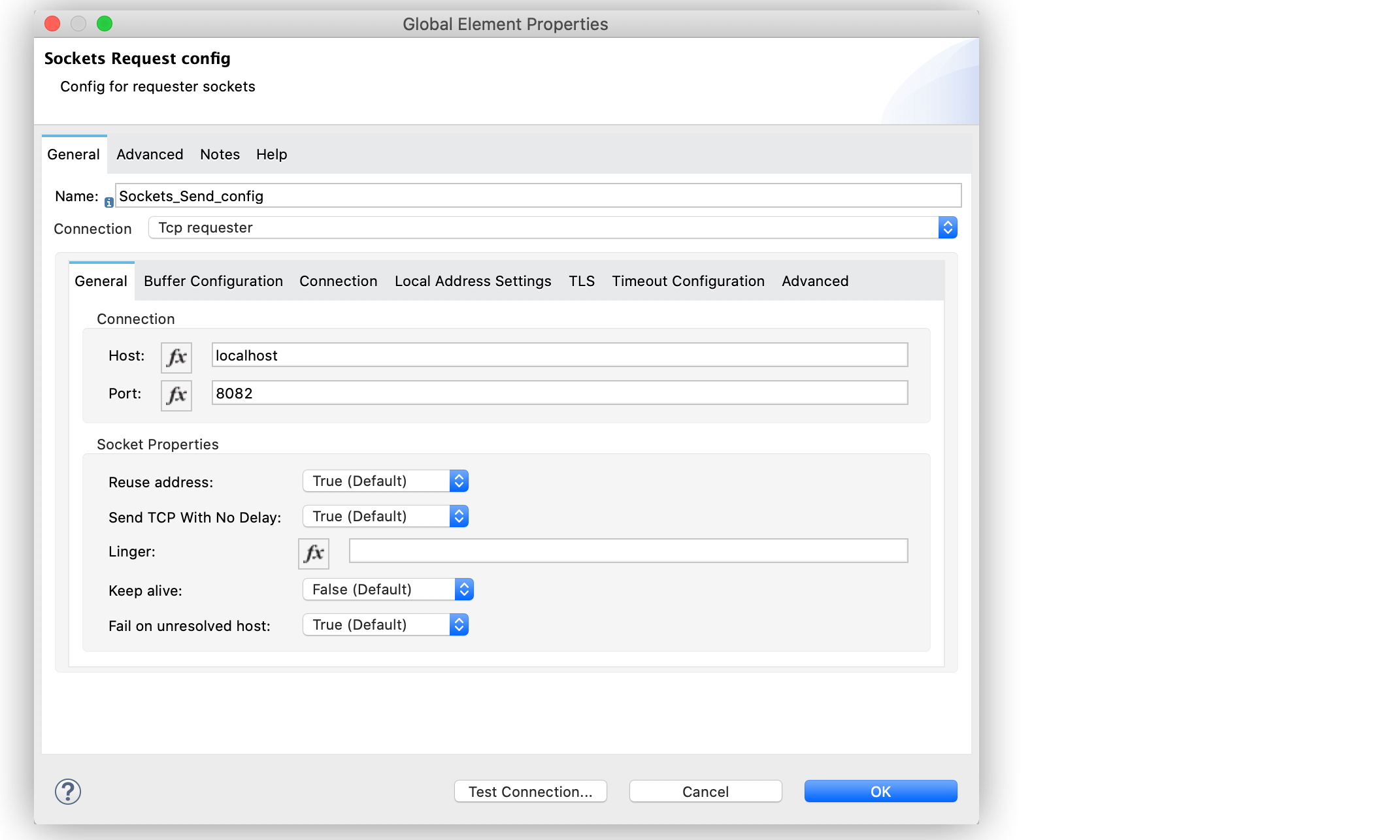 Sockets Send operation or Send and Receive operation configuration