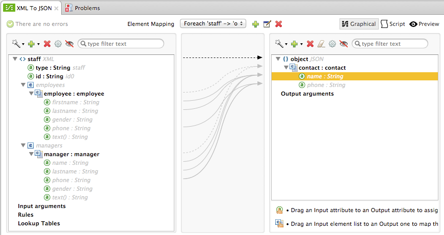 A mapping between XML and JSON data structures