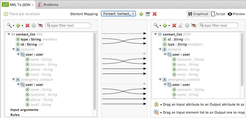 A program with a graphical interface for mapping XML to JSON