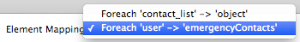 A blue button that reads: Foreach 'user''emergencyContacts'