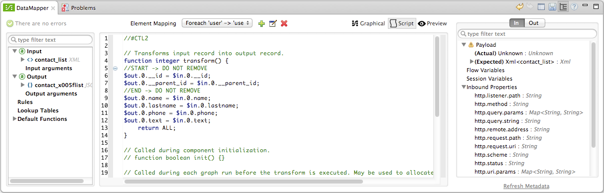 A code snippet demonstrating the transformation of input records into output records