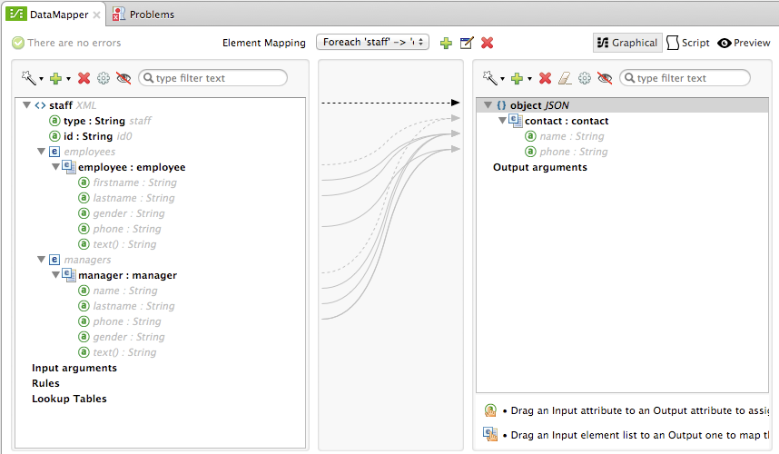 A data mapping tool with input and output arguments