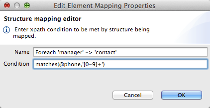 A window that contains a title and fields for entering a name and condition for a structure mapping editor