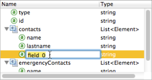 A table listing data fields with their types, including a field labeled 