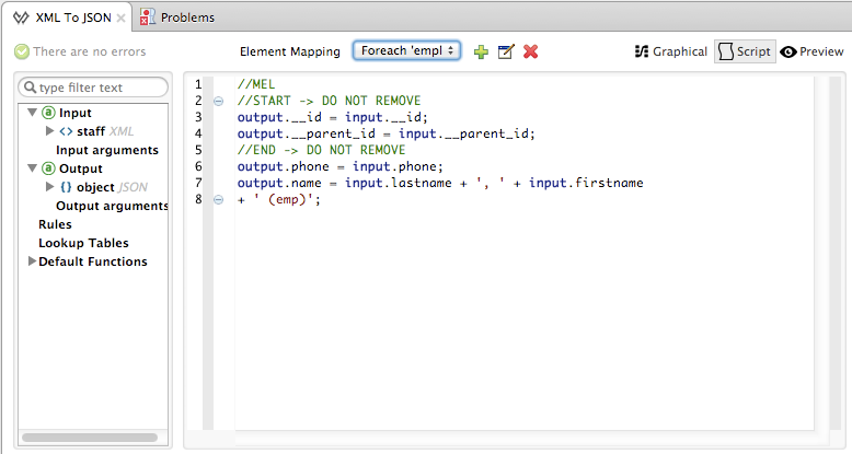 Code snippet demonstrating XML to JSON mapping