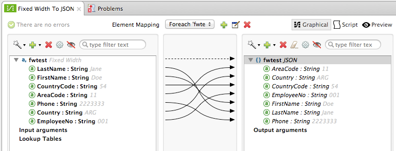 A diagram illustrating the correlation between fixed width data and JSON data