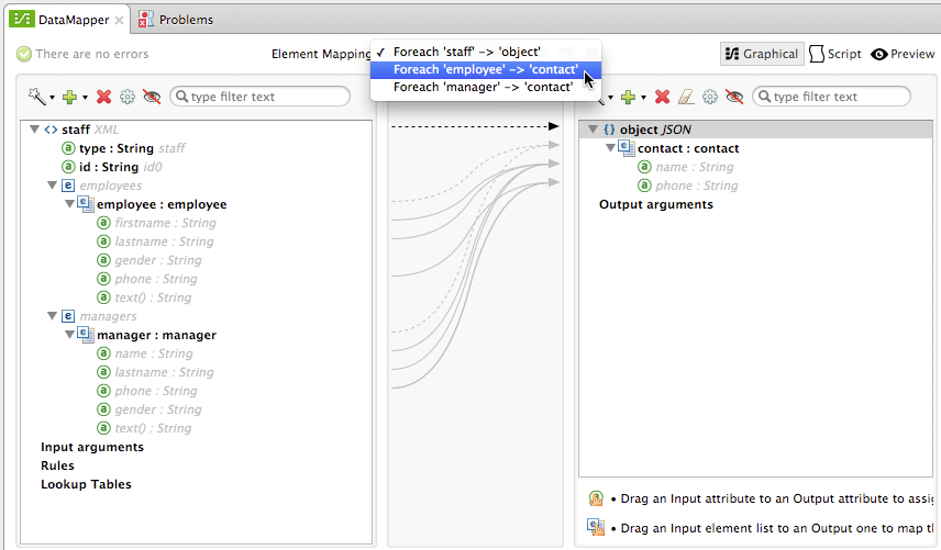 A program interface for mapping input and output attributes and elements