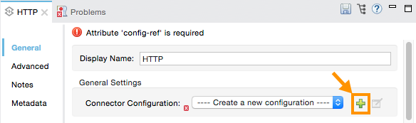 A plus button for creating a new configuration