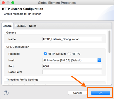 A window with an OK button to confirm the HTTP Listener configuration