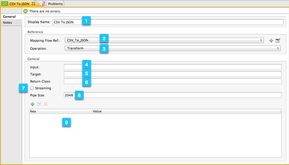 A form with fields for configuring a CSV to JSON conversion