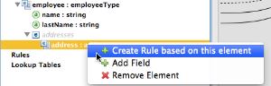 A menu for creating a rule, adding a field, or removing an element