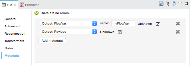 A form with input fields for output, name, and metadata